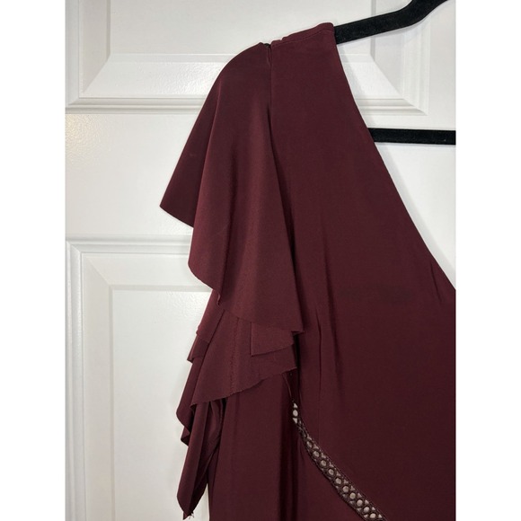 Taylor Burgundy Ruffle Cap Sleeve High-Low Midi Geometric Dress Women's Size 16W - Picture 10 of 16